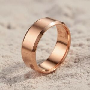 Rose Gold Polished Stainless Steel Beveled Band Ring